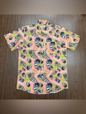 Dixxon “Tuna Town” Men's Coral Skull Print Short-Sleeve Shirt